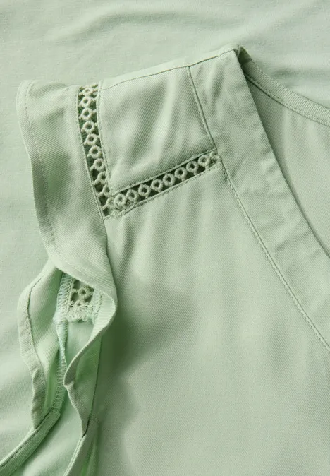 V-Neck Top mit Häkeldetails soft jade green
