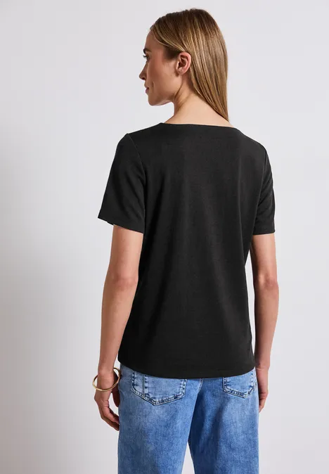 Leinen-Look T-Shirt Black