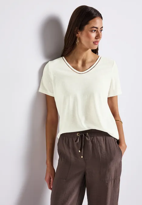 Leinen-Look T-Shirt off white