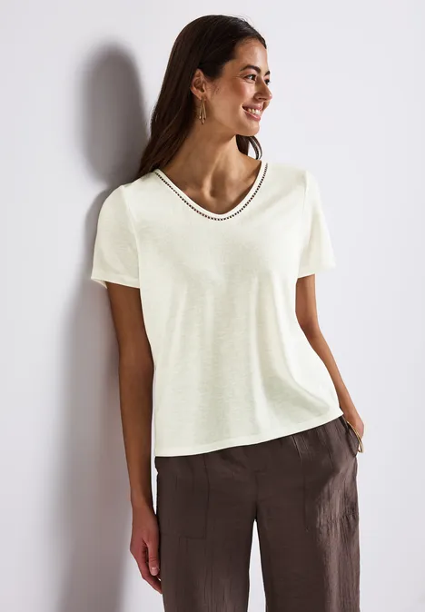Leinen-Look T-Shirt off white