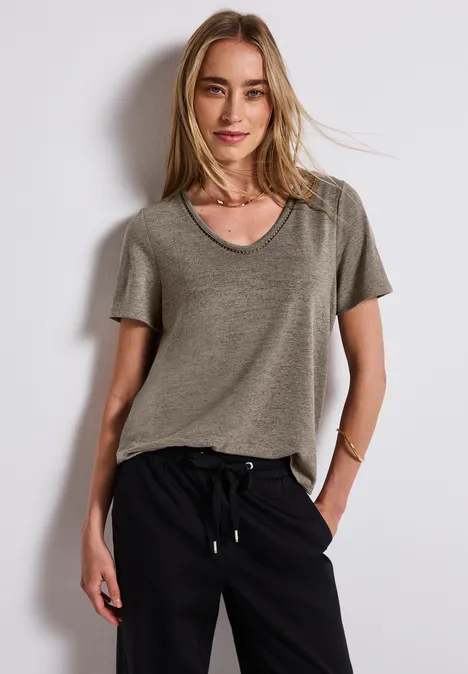 Leinen-Look T-Shirt dark tumbled beige