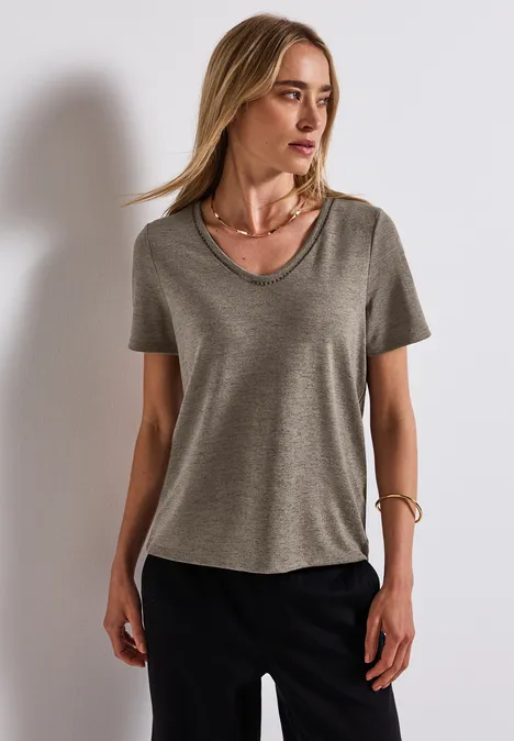Leinen-Look T-Shirt dark tumbled beige
