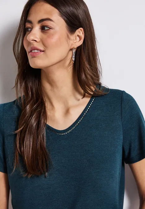 Leinen-Look T-Shirt tide blue