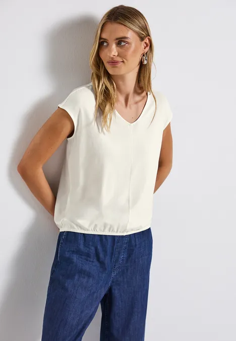 V-Neck Jersey-Shirt off white