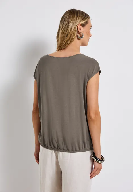 V-Neck Jersey-Shirt dark tumbled beige