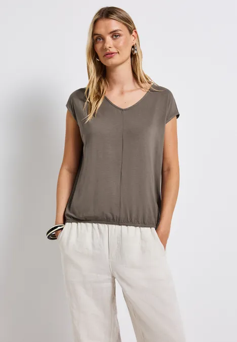 V-Neck Jersey-Shirt dark tumbled beige