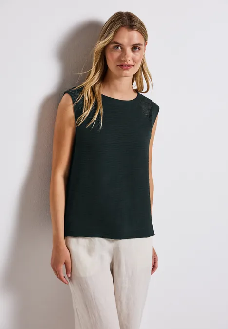 Top mit Mesh-Details pine grove green