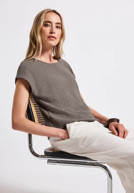 Shirt met structuur dark tumbled beige