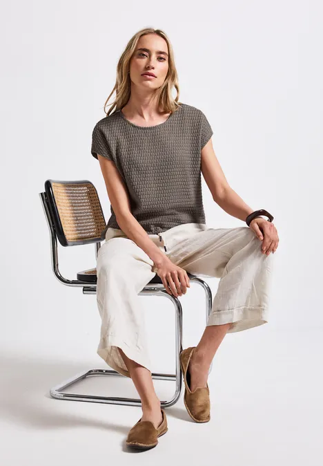 Shirt met structuur dark tumbled beige