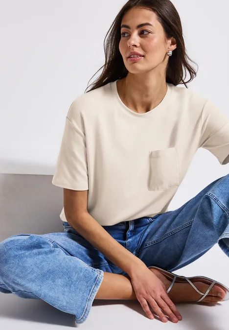 T-Shirt mit Brusttasche silkstone white