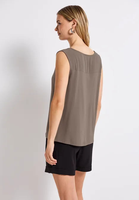 Top mit Split Neck dark tumbled beige