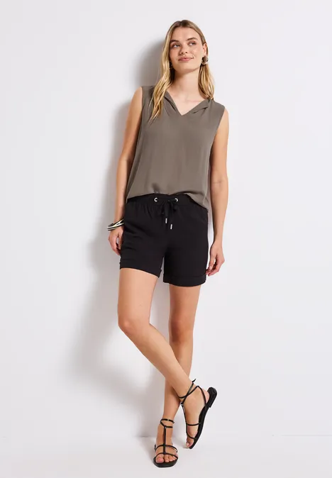 Top mit Split Neck dark tumbled beige