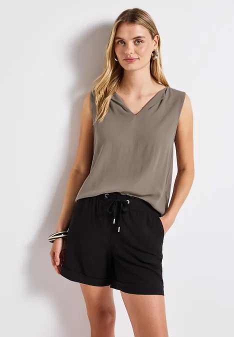 Top mit Split Neck dark tumbled beige