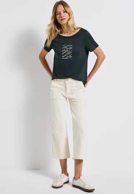 T-Shirt mit Wording Print pine grove green