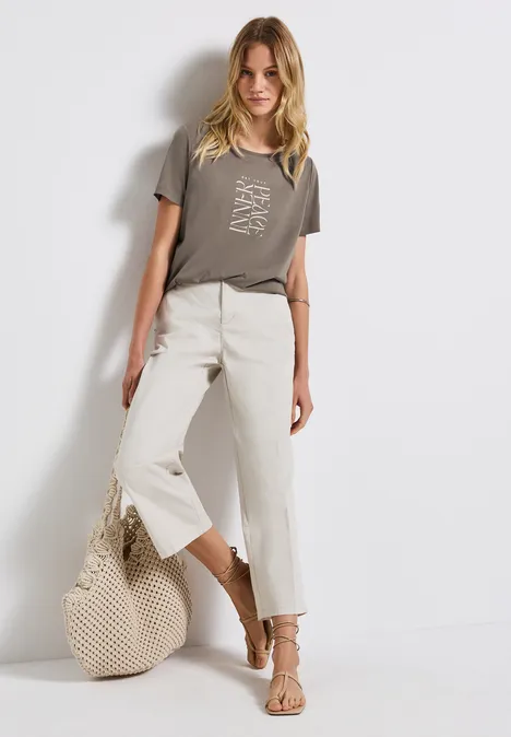 T-Shirt mit Wording Print dark tumbled beige