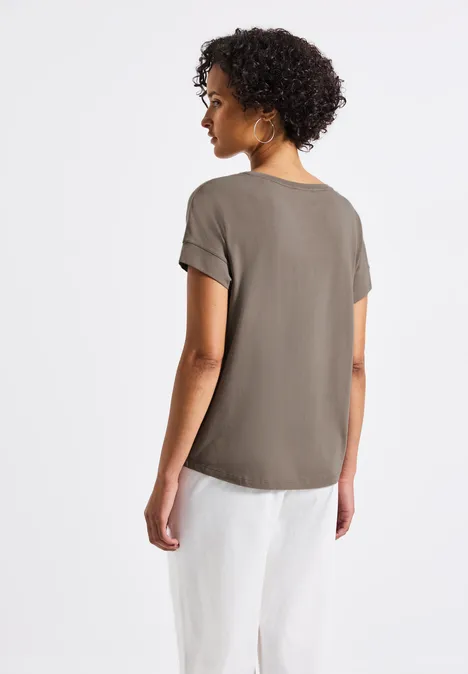 Shirt mit Wording-Stickerei dark tumbled beige