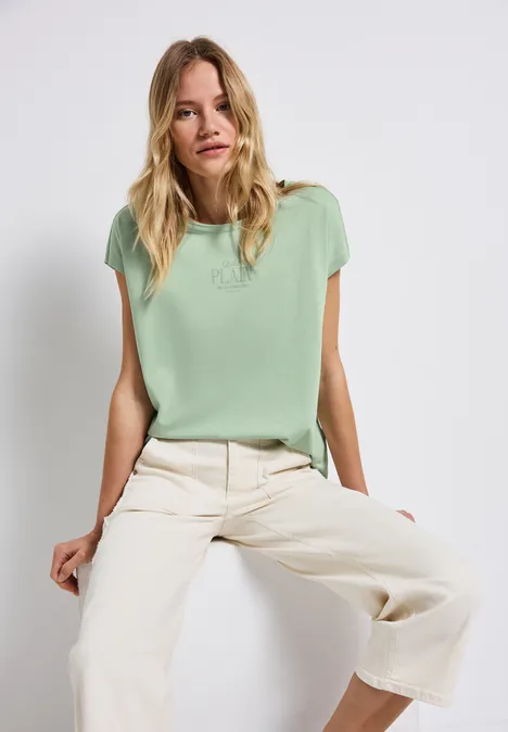 Basic Shirt mit Wording soft jade green