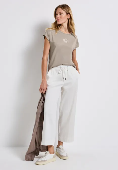 Basic Shirt mit Wording tumbled beige