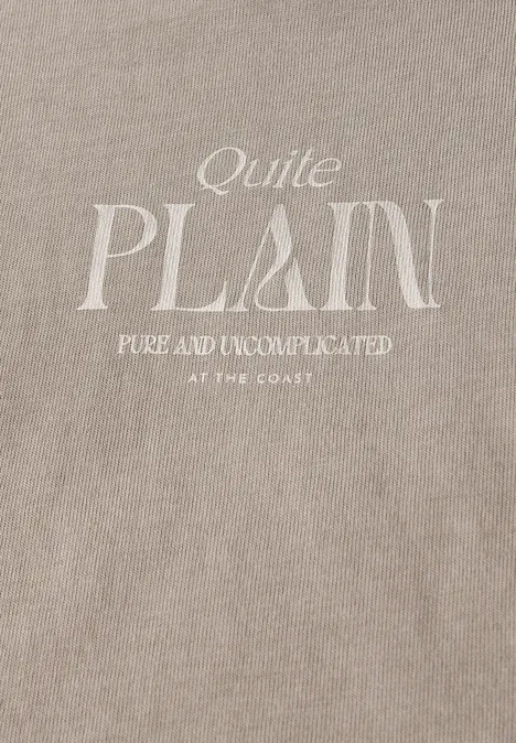 Basic Shirt mit Wording tumbled beige