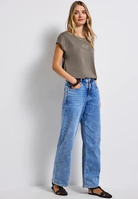 Basic Shirt mit Wording dark tumbled beige