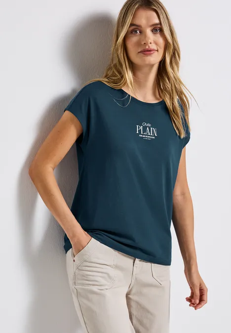 Basic Shirt mit Wording tide blue