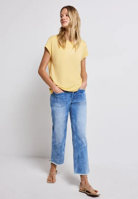 Basic Shirt mit Wording buttercream yellow