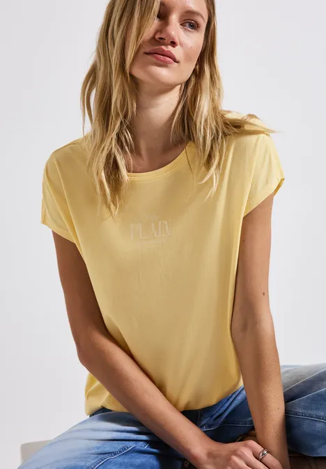 Basic Shirt mit Wording buttercream yellow