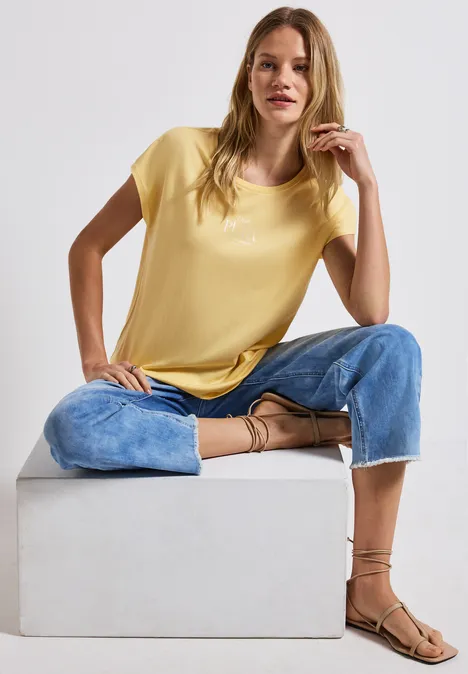 Basic Shirt mit Wording buttercream yellow