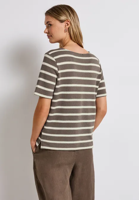 Gestreiftes Strukturshirt dark tumbled beige