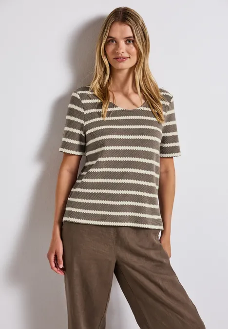 Gestreiftes Strukturshirt dark tumbled beige