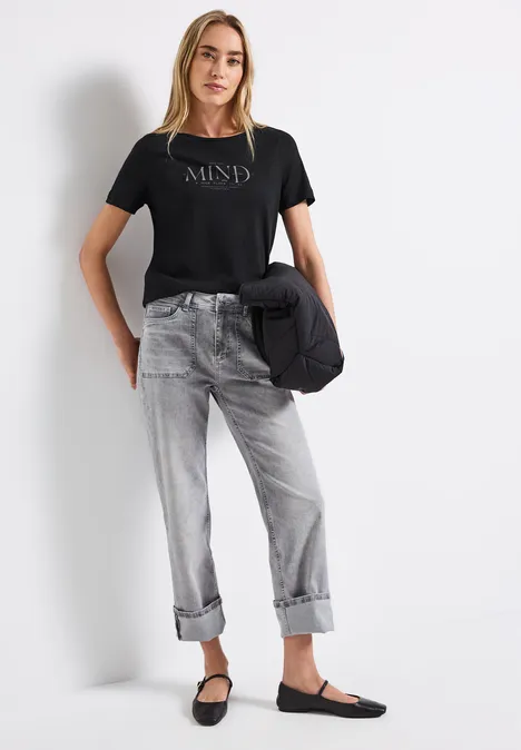 Basic Shirt mit Print Black