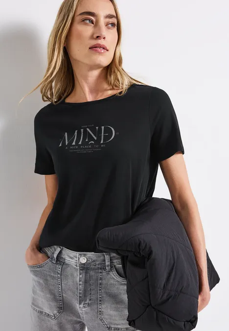 Basic Shirt mit Print Black