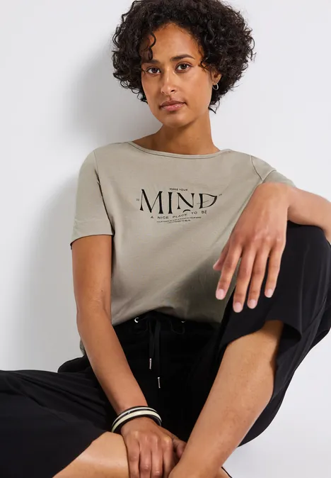 Basic Shirt mit Print tumbled beige