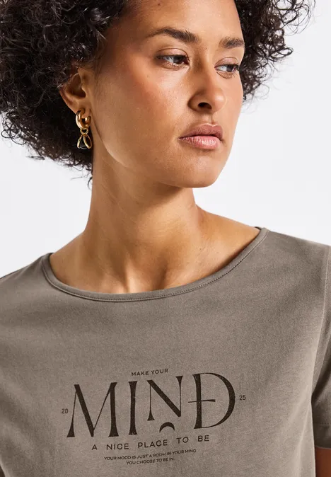 Basic Shirt mit Print dark tumbled beige