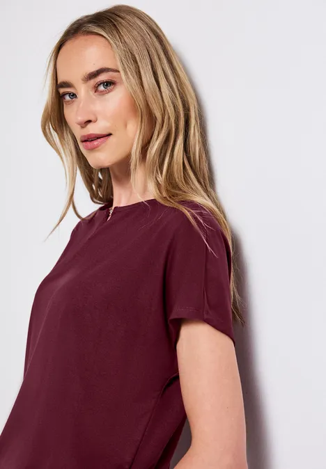 Jersey-Shirt mit Cut-Out dark cherry red