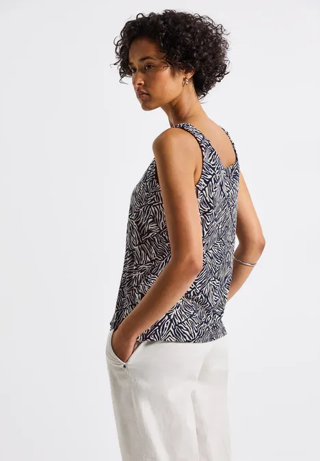 Print-Top mit Raffung deep blue