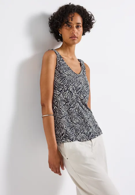 Print-Top mit Raffung deep blue