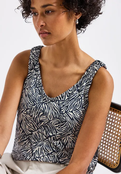 Print-Top mit Raffung deep blue