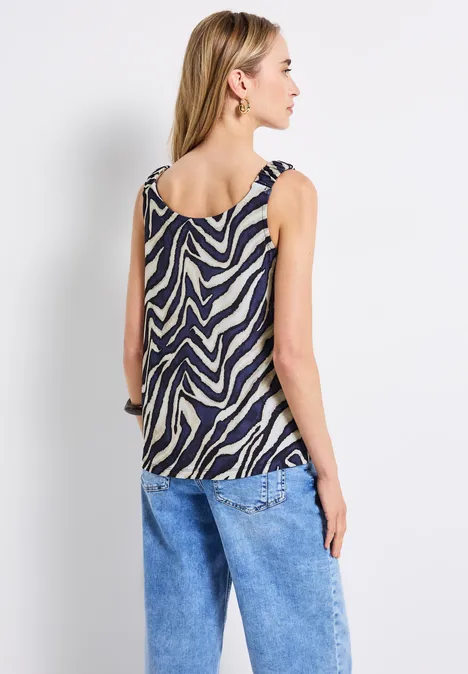 Print-Top mit Raffung deep blue