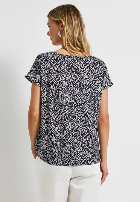T-shirt imprimé avec découpe deep blue
