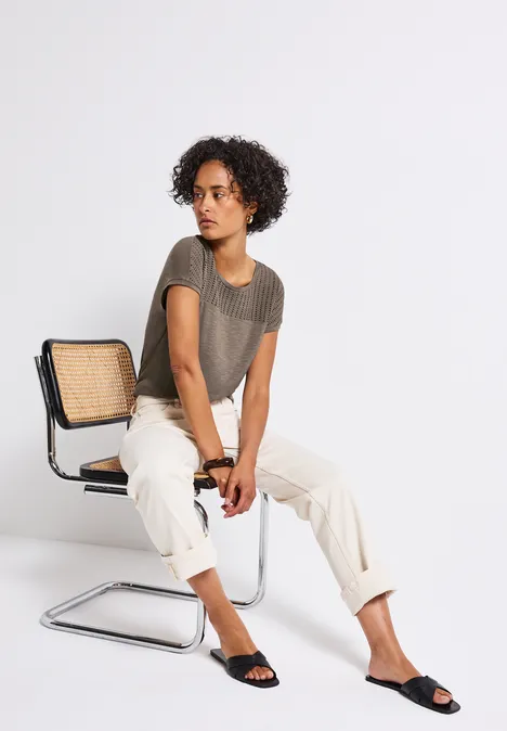 Shirt mit Spitzendetails dark tumbled beige