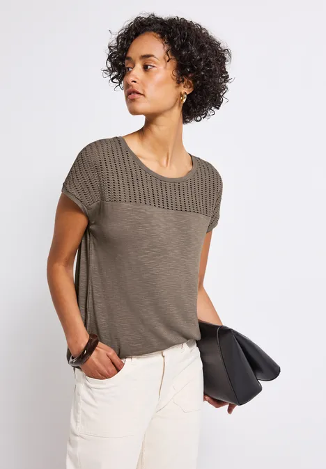 Shirt mit Spitzendetails dark tumbled beige