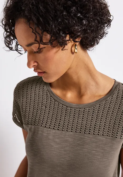 Shirt mit Spitzendetails dark tumbled beige