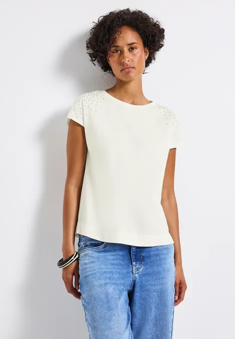 Shirt mit Schmucksteinen off white