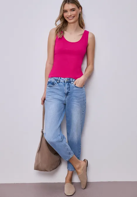 Top basique à col rond en jersey magenta dream