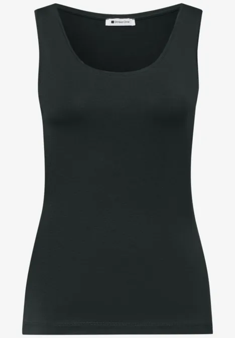 Basis top deep bound green Zwart dameshemdje zonder mouwen met ronde hals.