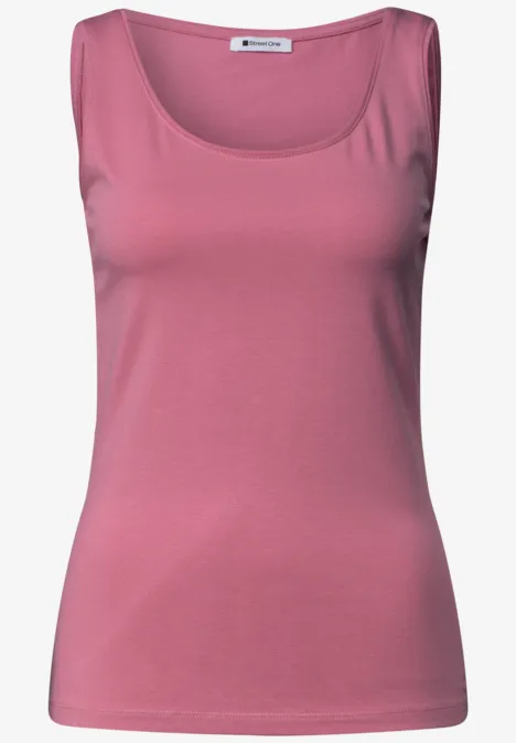 Roze dames tanktop met ronde hals en zonder mouwen.
