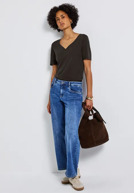 Shirt met hartvormige halslijn deep roast brown