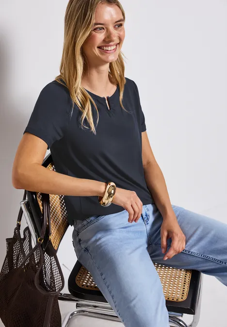 T-shirt en jersey avec découpe deepwater blue