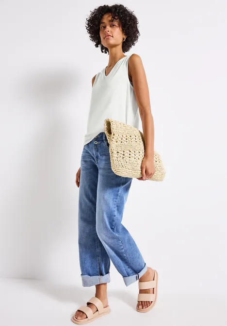 V-Neck Top mit Spitze off white